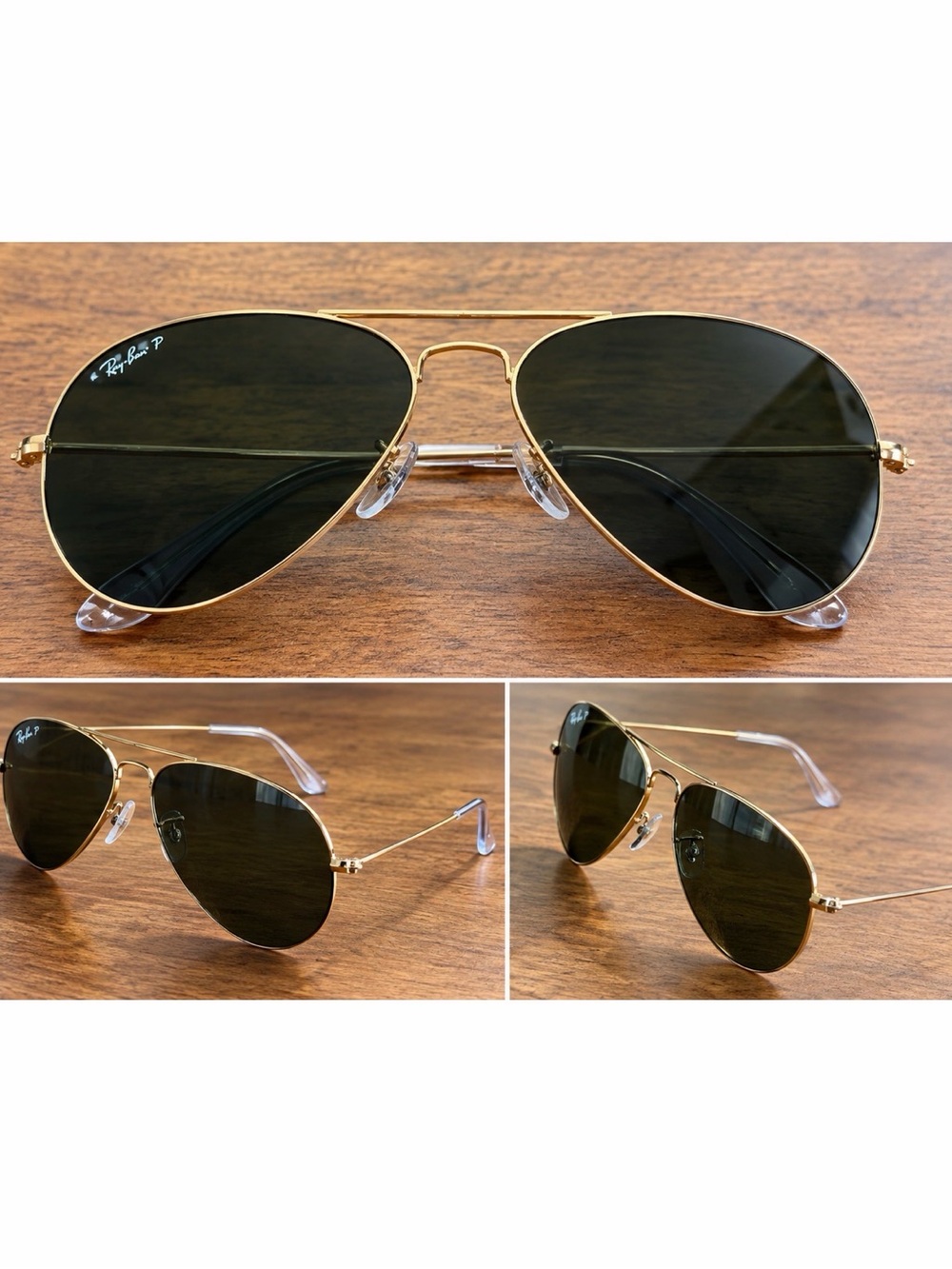 Ray-Ban Gold Frame Sunglasses with Dark Green Lenses